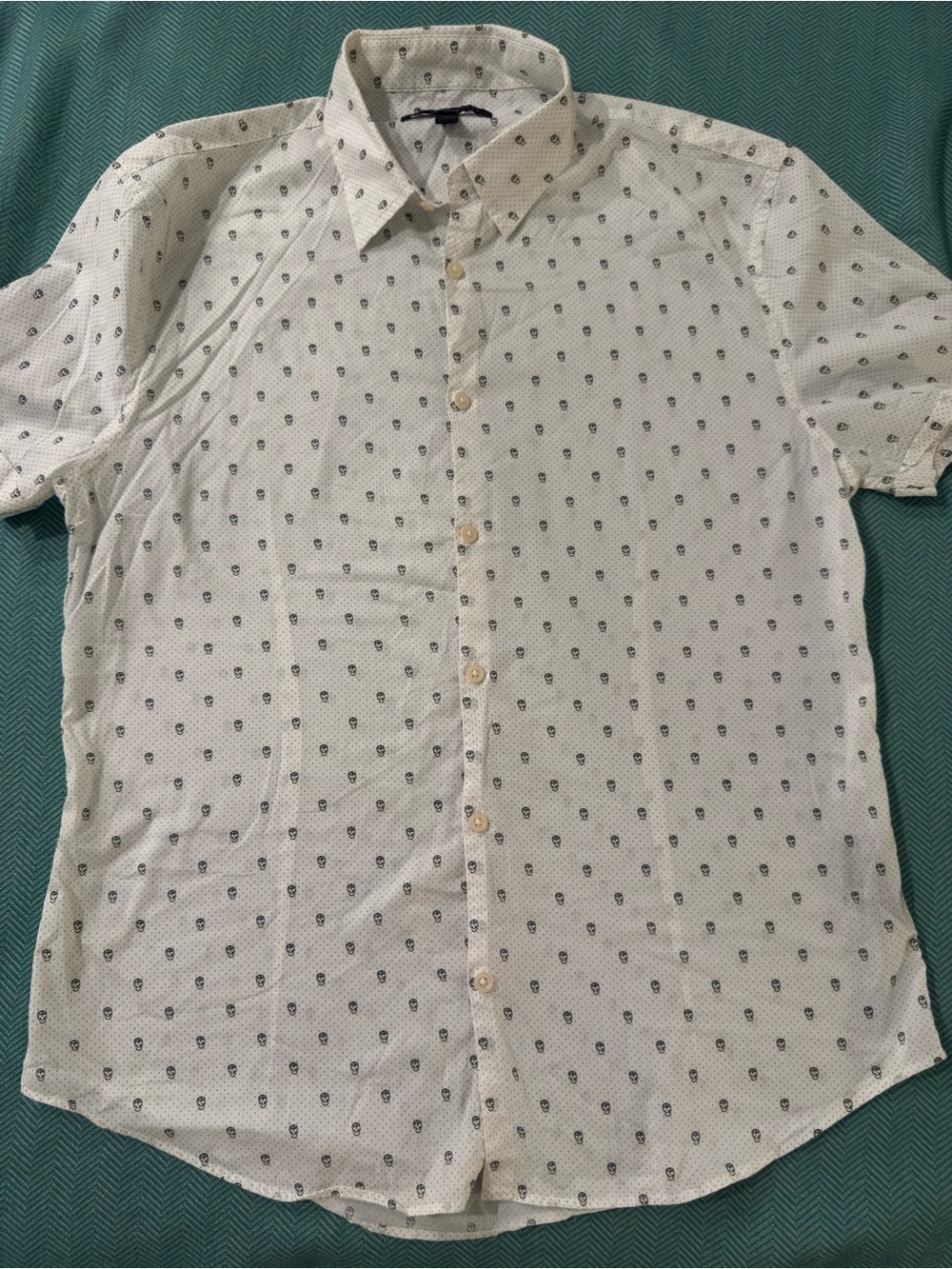 John Varvatos White Short-Sleeve Button-Down with Navy Micro Print